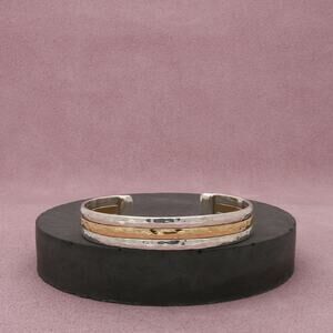 sterling silver & 12k gold filled vintage hammered cuff bracelet size 5.75in